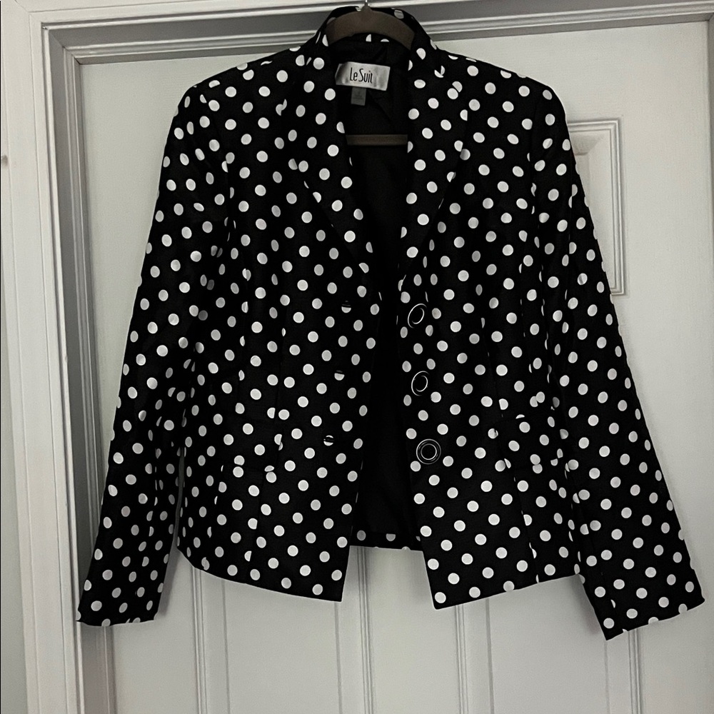 Le Suit Black and White Polka Dot Blazer